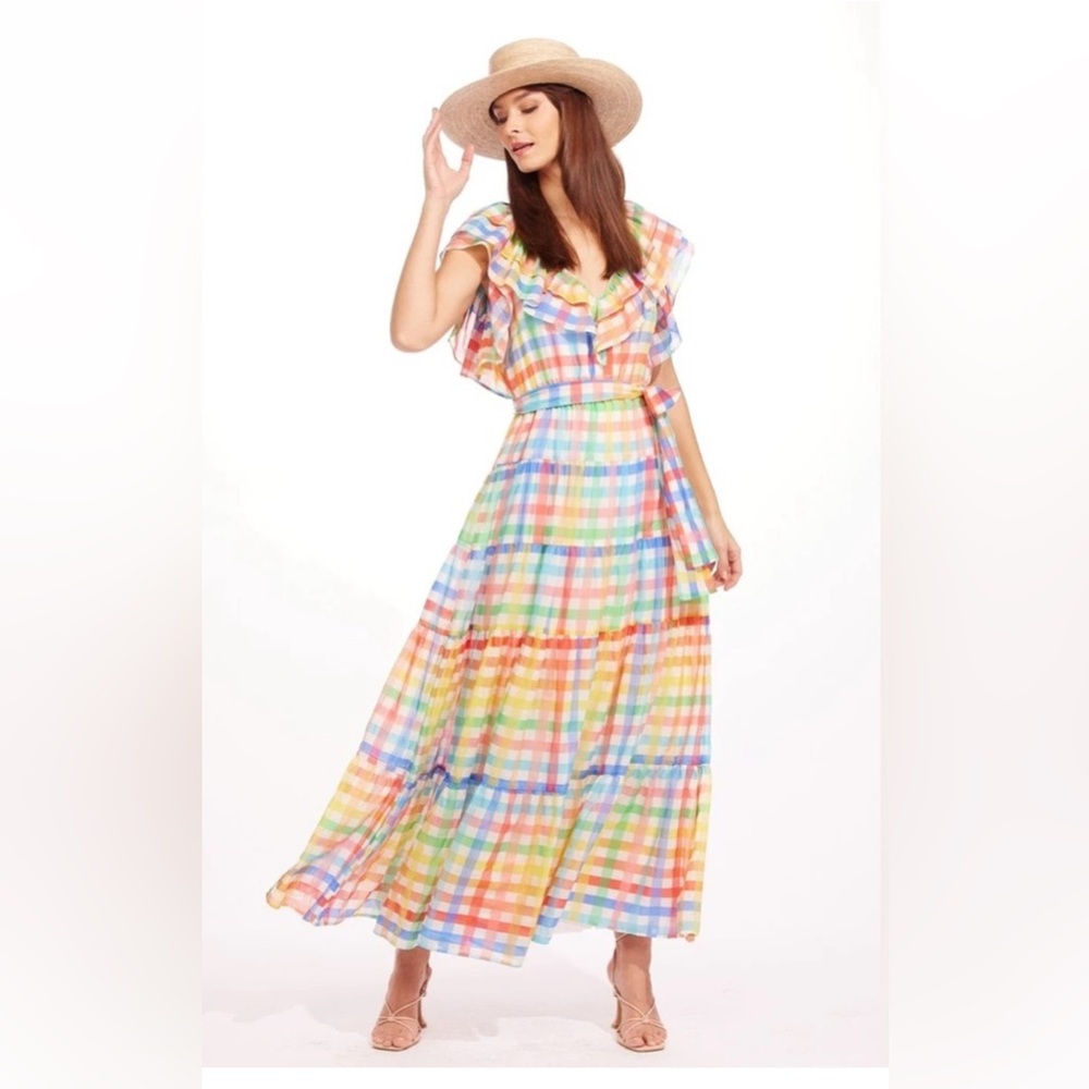 NWOT Eva Franco Perry Maxi Dress in Rainbow Tuscana Plaid, 2 - Picture 4 of 4